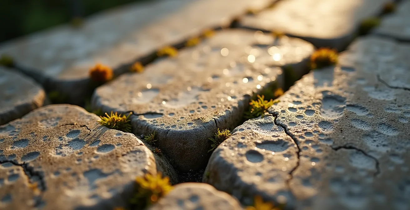 Gros plan sur les marques d'outils de carriers dans la pierre calcaire de la Citadelle montrant les techniques de construction du XVIIe siècle