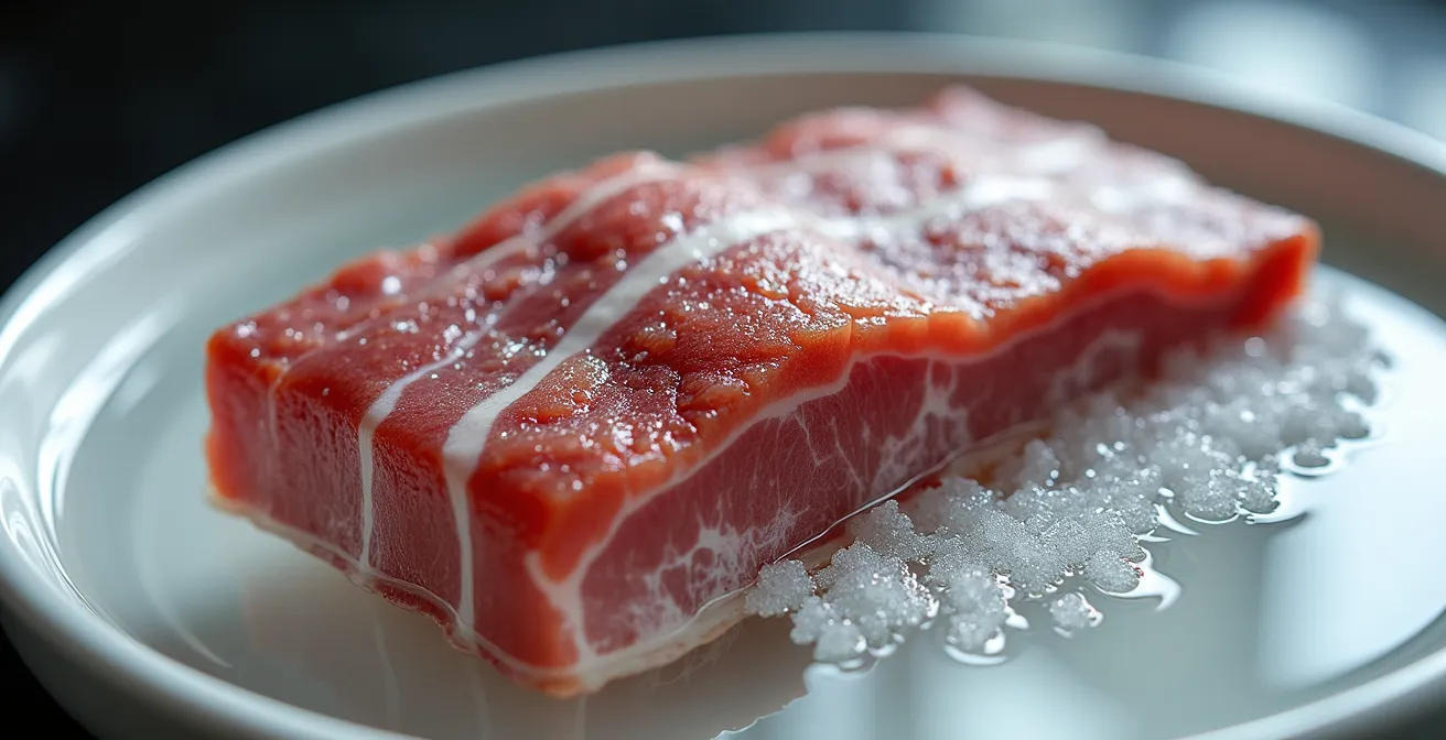 Palette fumée en cours de dessalage dans un récipient d'eau claire