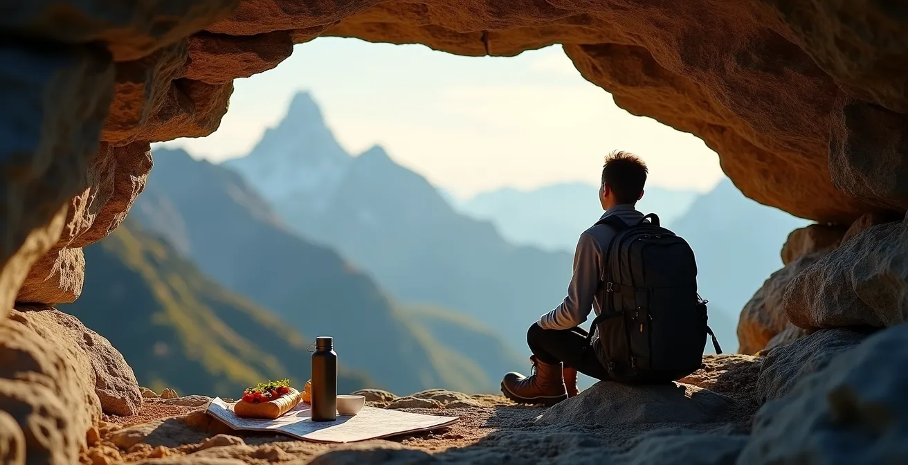Espace abrité naturel pour pique-nique avec vue panoramique sur les Alpes