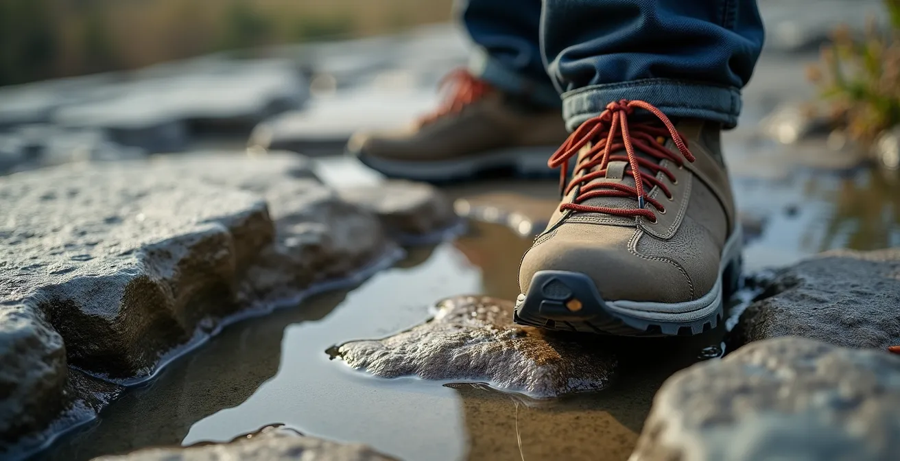 Détail d'un sentier traversant les lapiaz calcaires typiques du Jura