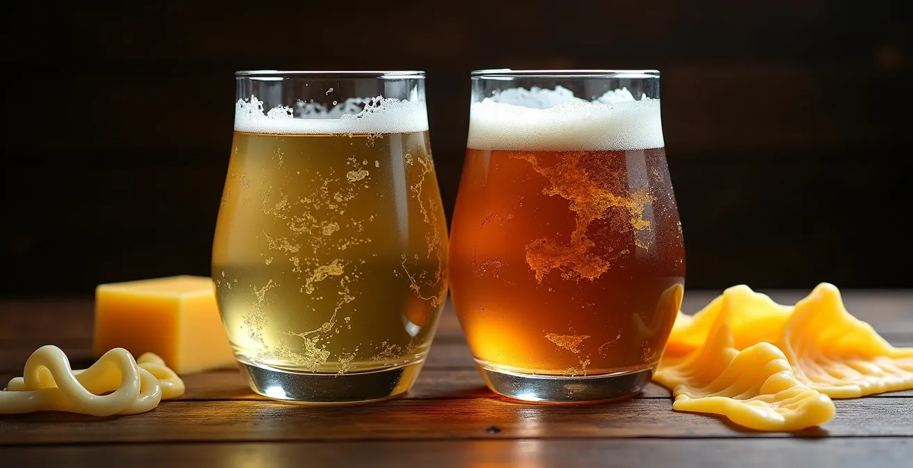 Bouteilles de vin du Jura et bières artisanales disposées sur une table rustique